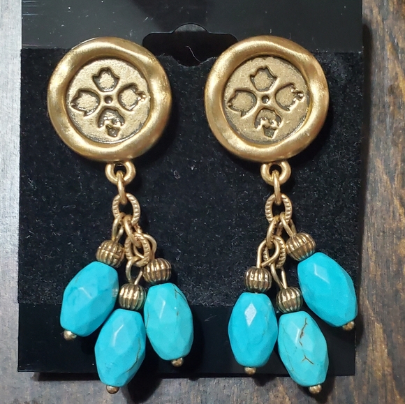 Patricia Nash Della wax charm turquois dangle Earrings like new! - Picture 3 of 4